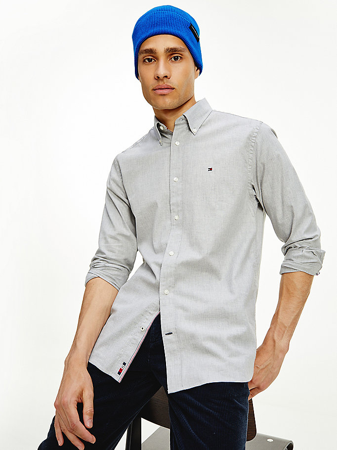 Tommy Hilfiger Th Flex Regular Fit Herringbone Skjorte Herre Grå | JGMQOI-308