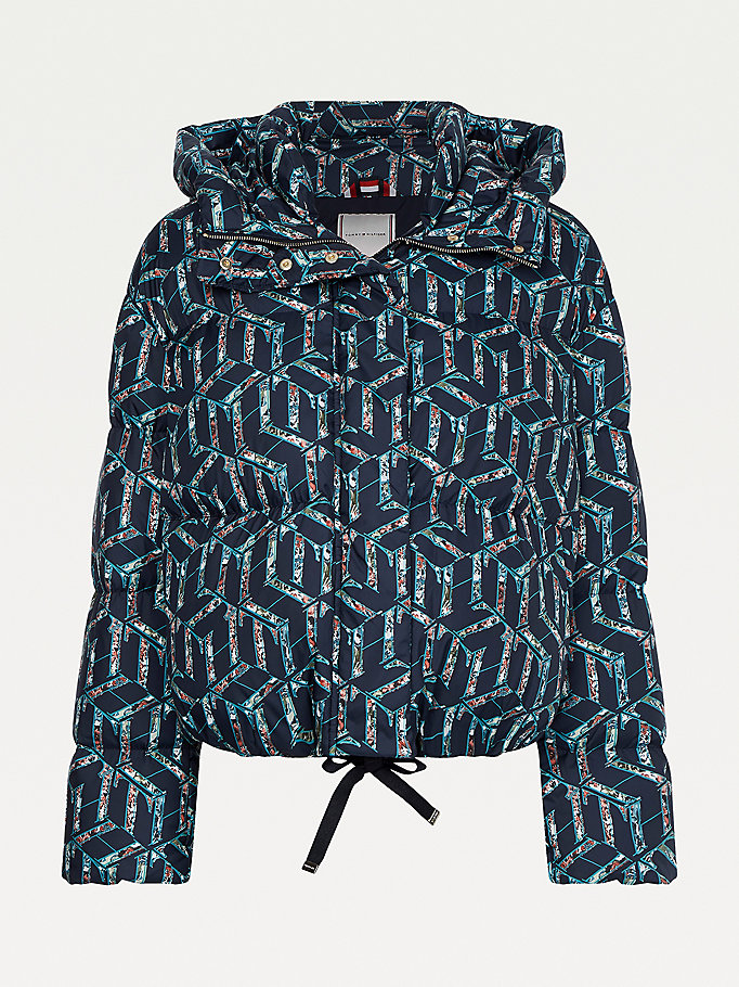 Tommy Hilfiger Th Monogram Down Puffer Frakker Dame Blå | JURVEQ-013