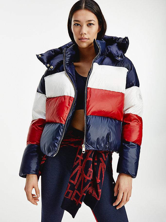 Tommy Hilfiger Th Protect Colour-Blocked Down Puffer Frakker Dame Blå | ZSNCLP-285