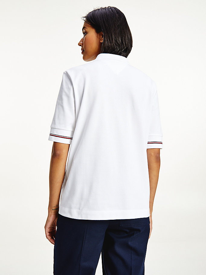 Tommy Hilfiger Tipped Cuff Polo T Skjorte Dame Hvite | IAPKFL-428