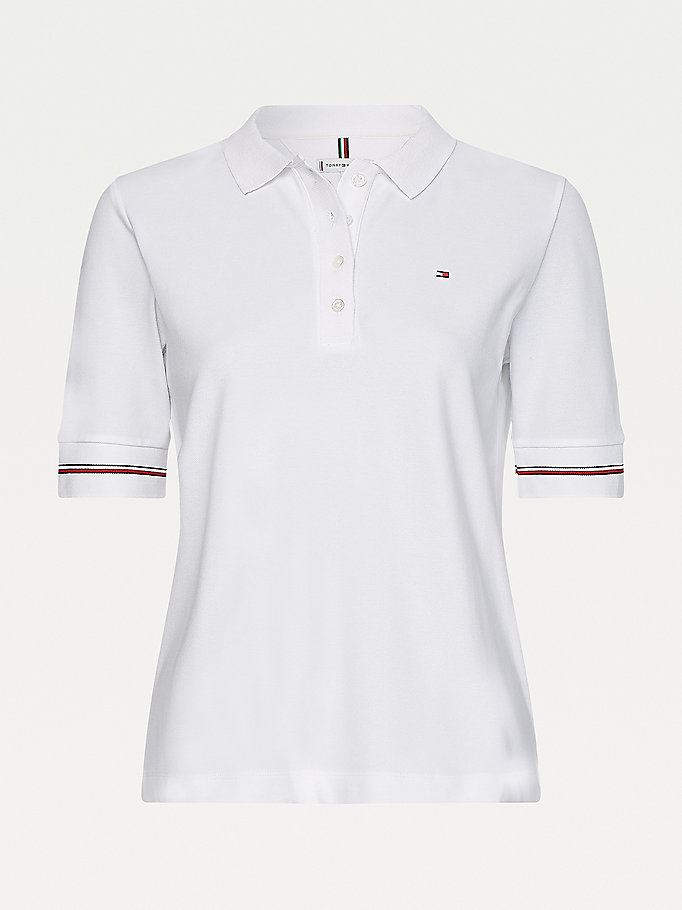 Tommy Hilfiger Tipped Cuff Polo T Skjorte Dame Hvite | IAPKFL-428