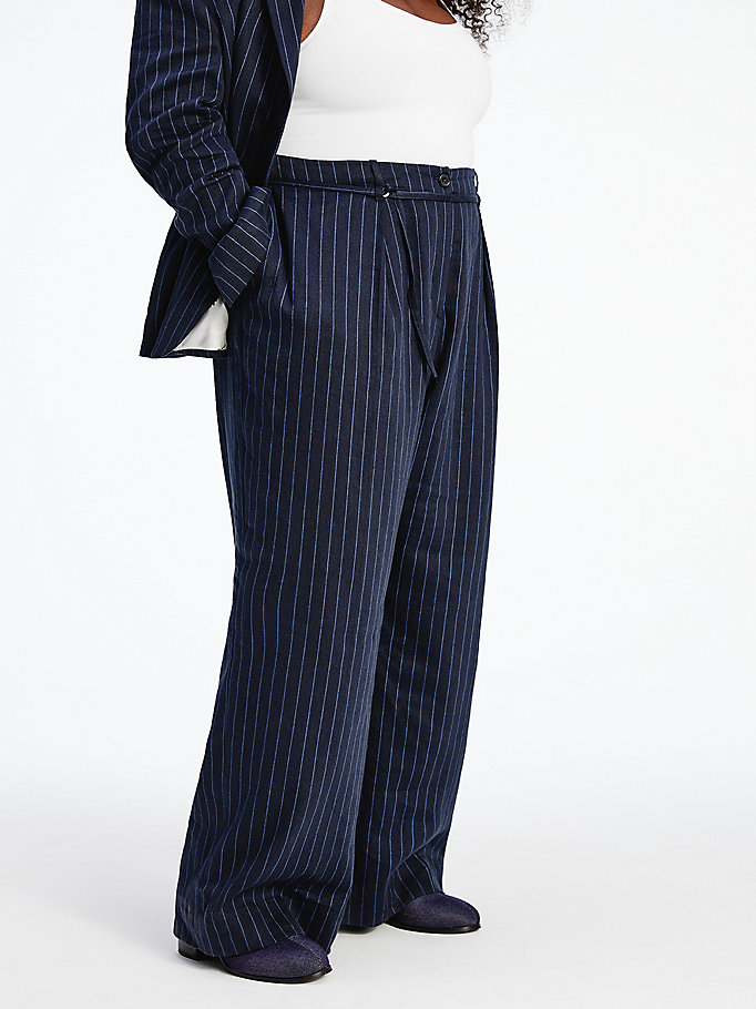 Tommy Hilfiger Tommyxindya Pinstripe Joggers Dame Blå | SLIXTG-891