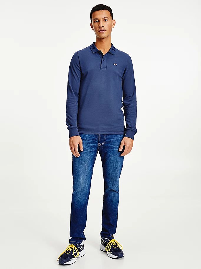 Tommy Hilfiger Tonal Long Sleeve Slim Fit Polo T Skjorte Herre Blå | PAGTRS-502