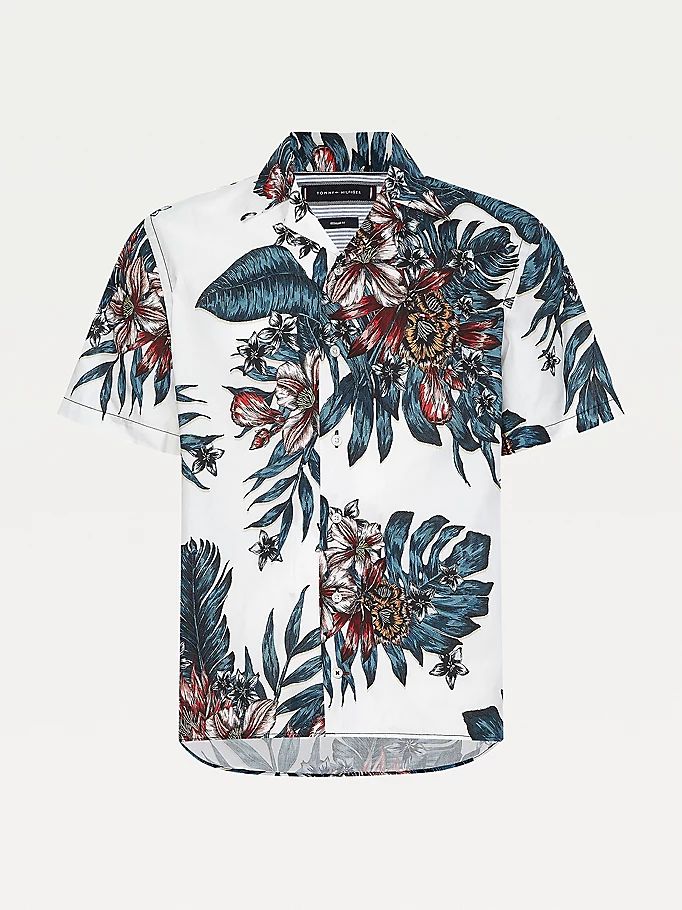 Tommy Hilfiger Tropical Print Kort Sleeve Skjorte Herre Hvite | UDMJSW-095