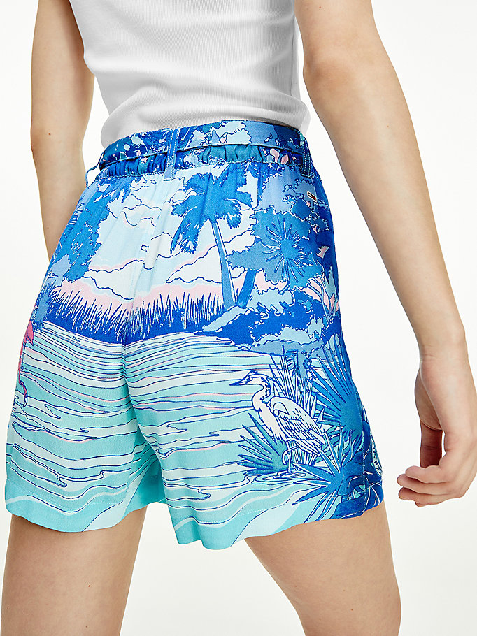 Tommy Hilfiger Tropical Print Viscose Relaxed Fit Shorts Dame Blå | NJYSFK-097