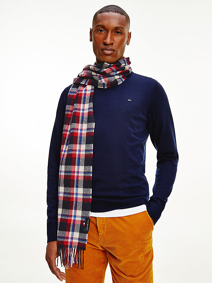 Tommy Hilfiger Uptown Tartan Check Pure Wool Skjerf Herre Blå | VLDQBS-864