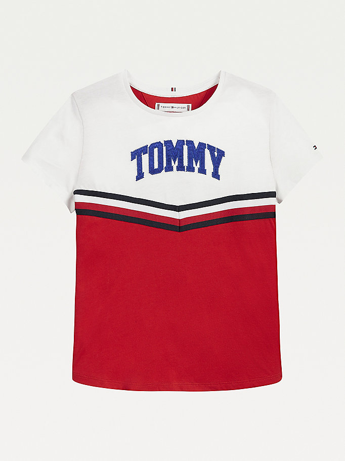 Tommy Hilfiger Varsity Logo Chevron T-skjorte Jente Hvite | RSDKZM-741