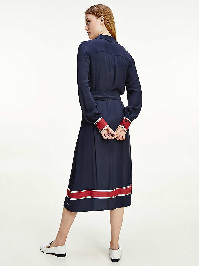 Tommy Hilfiger Viscose Crepe Midi Kjoler Dame Blå | AYTXPC-638