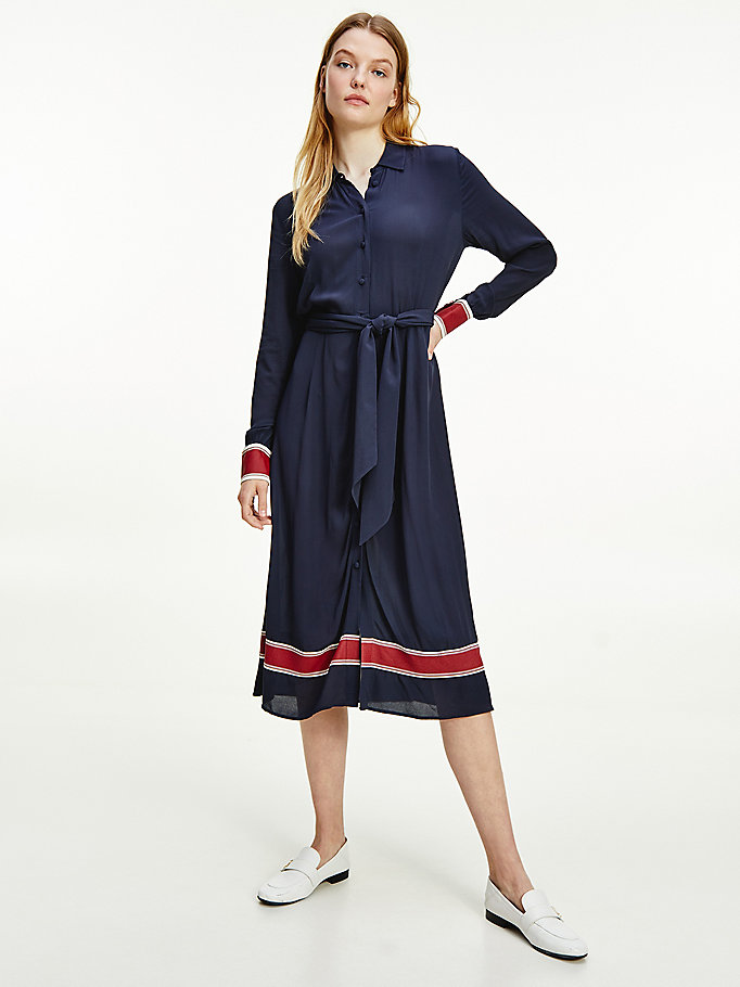 Tommy Hilfiger Viscose Crepe Midi Kjoler Dame Blå | AYTXPC-638