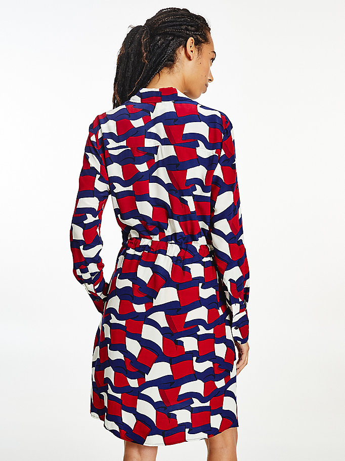 Tommy Hilfiger Viscose Flag Print Kjoler Dame Blå | TRUAVD-203