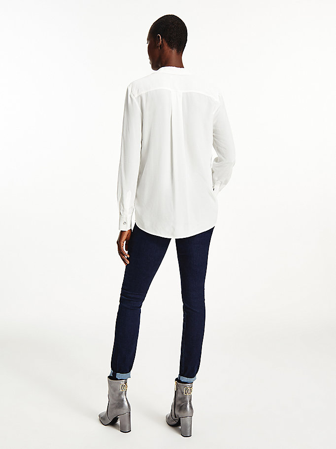 Tommy Hilfiger Viscose Long Sleeve Relaxed Fit Skjorte Dame Hvite | OHWASP-542