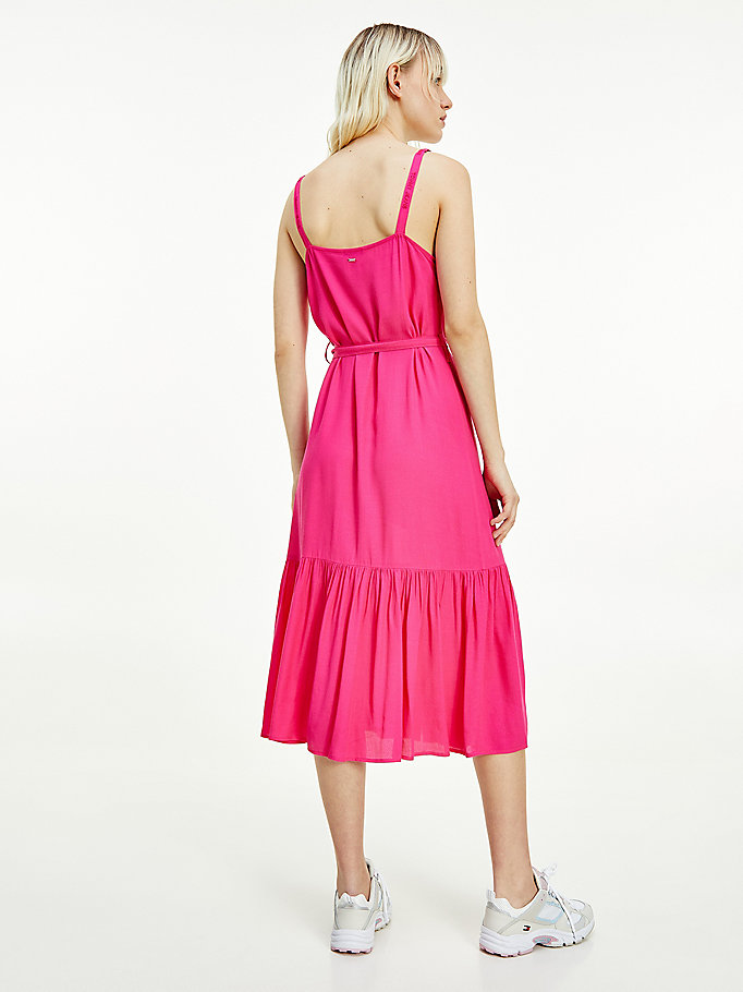 Tommy Hilfiger Viscose Midi Kjoler Dame Rosa | OBGRIL-964