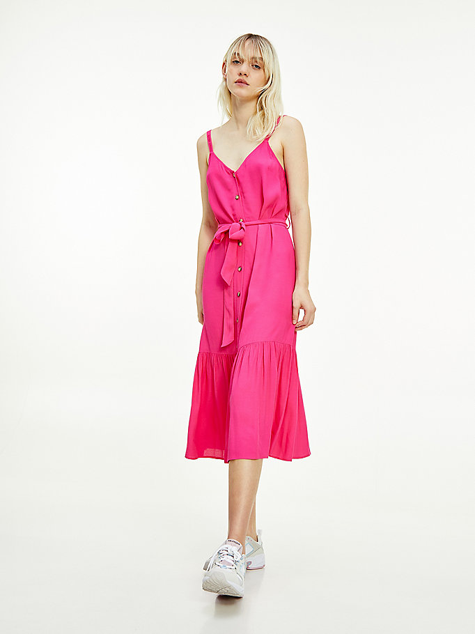 Tommy Hilfiger Viscose Midi Kjoler Dame Rosa | OBGRIL-964