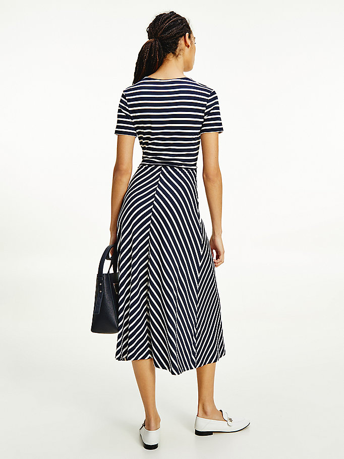 Tommy Hilfiger Viscose Stripe Midi Wrap Kjoler Dame Blå | PYDTWA-416