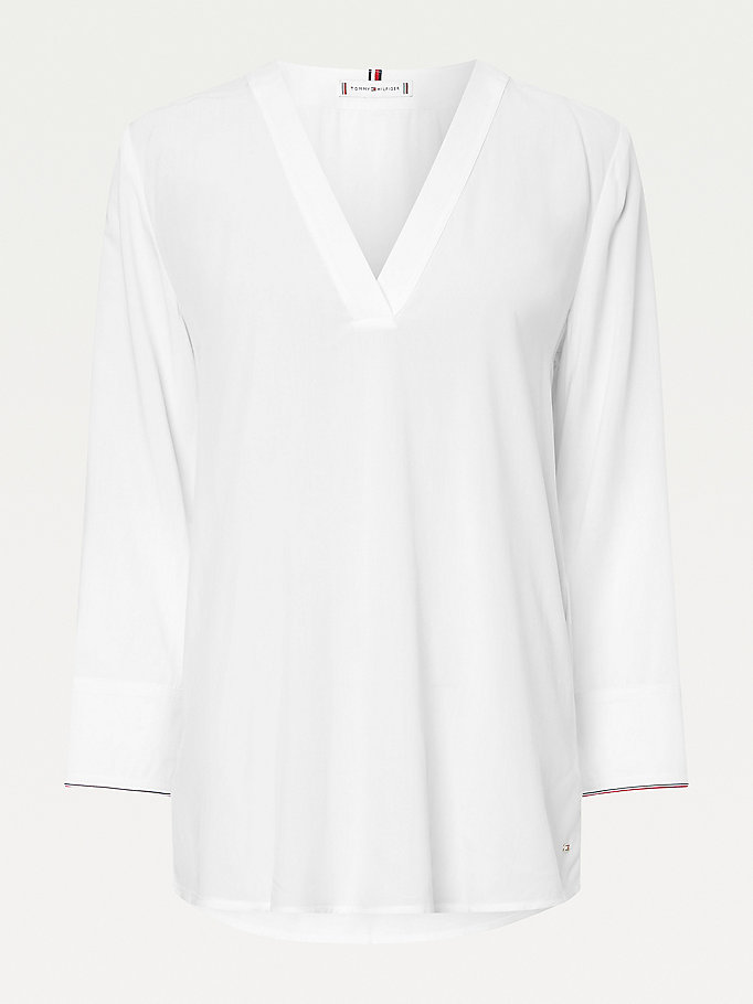 Tommy Hilfiger Viscose V-Neck Skjorte Dame Hvite | WUYMDR-940