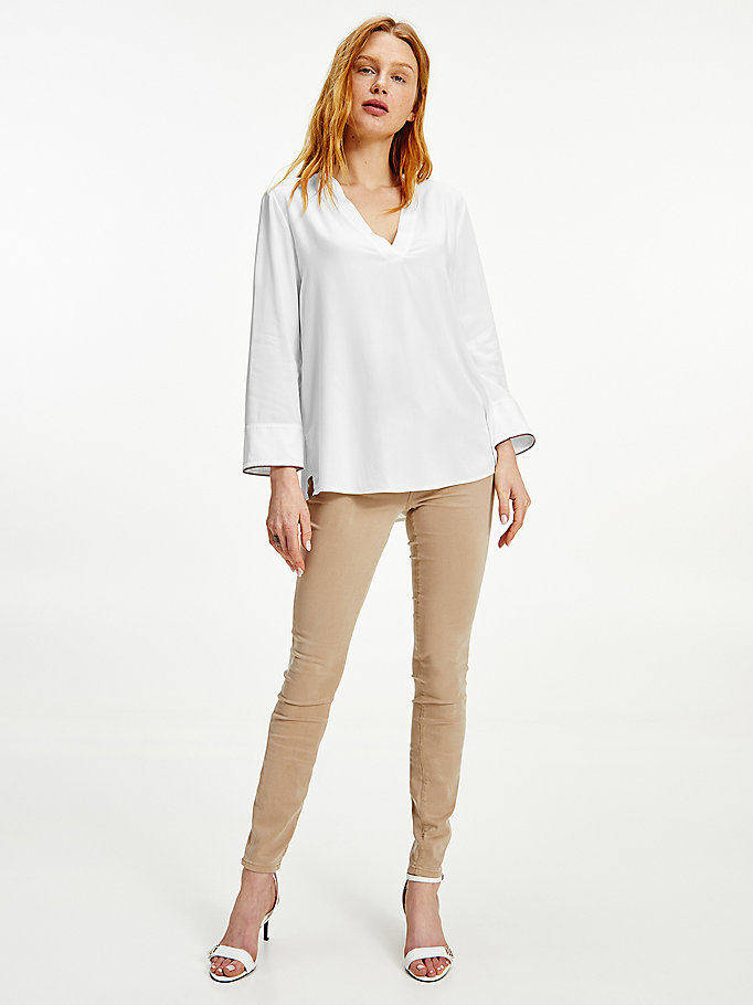 Tommy Hilfiger Viscose V-Neck Skjorte Dame Hvite | WUYMDR-940