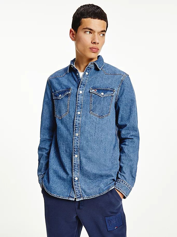 Tommy Hilfiger Western Denim Skjorte Herre Blå | NJBDRG-154