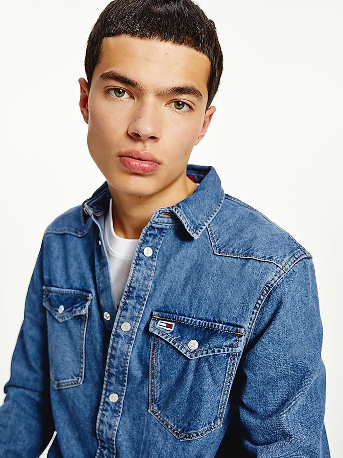 Tommy Hilfiger Western Denim Skjorte Herre Blå | NJBDRG-154