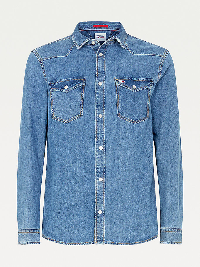 Tommy Hilfiger Western Denim Skjorte Herre Blå | NJBDRG-154