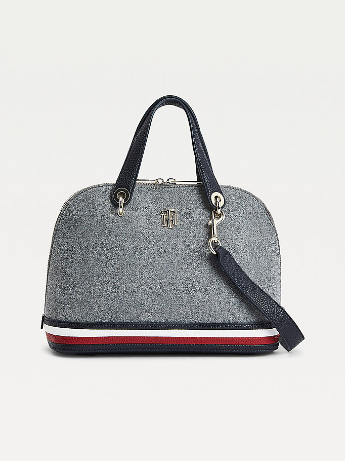 Tommy Hilfiger Wool Blend Signature Detail Satchel Bag Dame Grå | PSGFNC-690