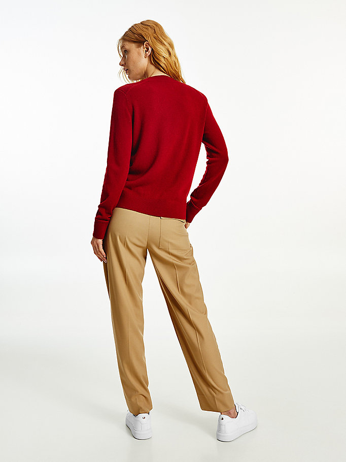 Tommy Hilfiger Wool Cashmere V-Neck Gensere Dame Rød | TIQEAH-176