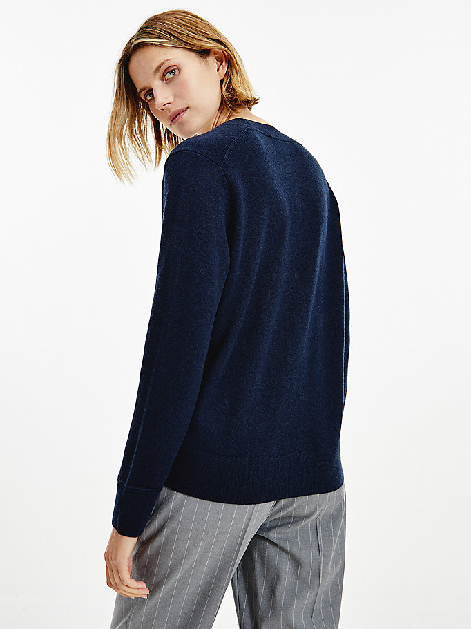 Tommy Hilfiger Wool Cashmere V-Neck Gensere Dame Blå | YPXTDI-873