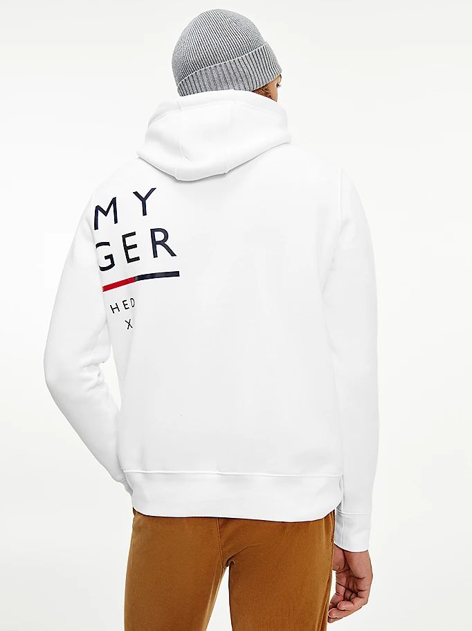 Tommy Hilfiger Wraparound Logo Fleece Hettegensere Herre Hvite | QIUBSC-273