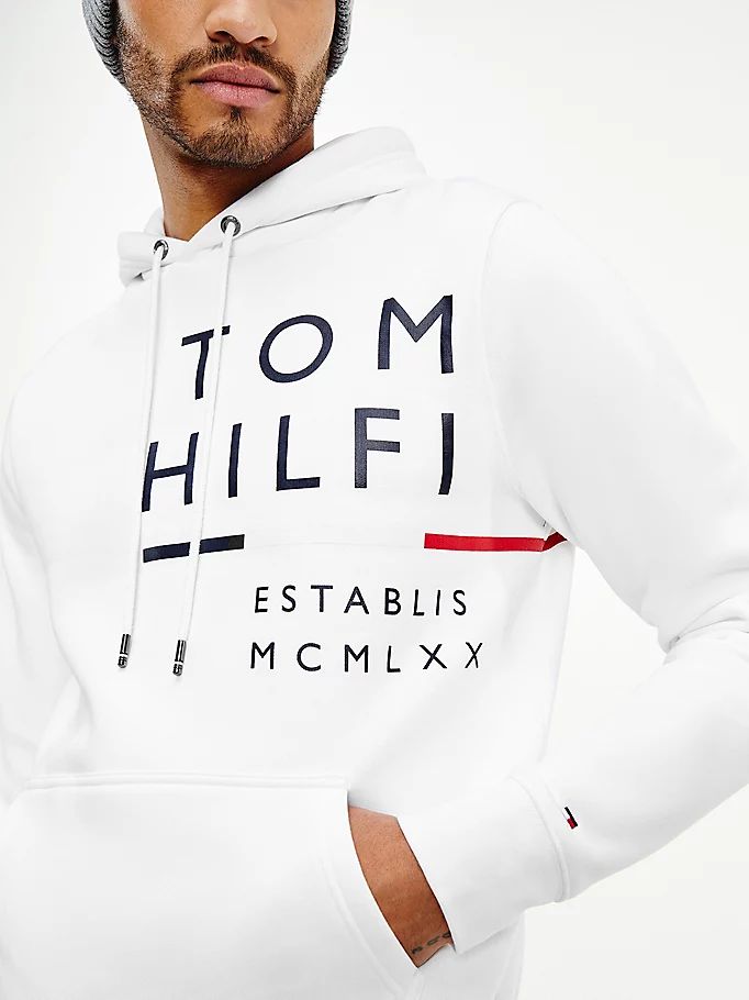 Tommy Hilfiger Wraparound Logo Fleece Hettegensere Herre Hvite | QIUBSC-273