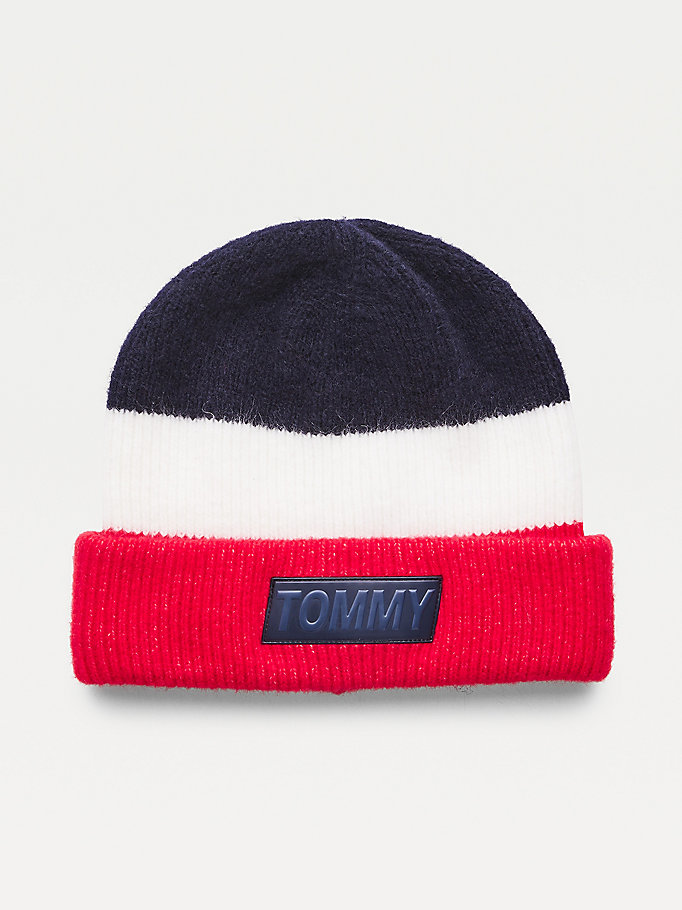 Tommy Hilfiger Youth Colour-Blocked Wool Blend Beanie Hatt Gutt Blå | FEWDYT-589