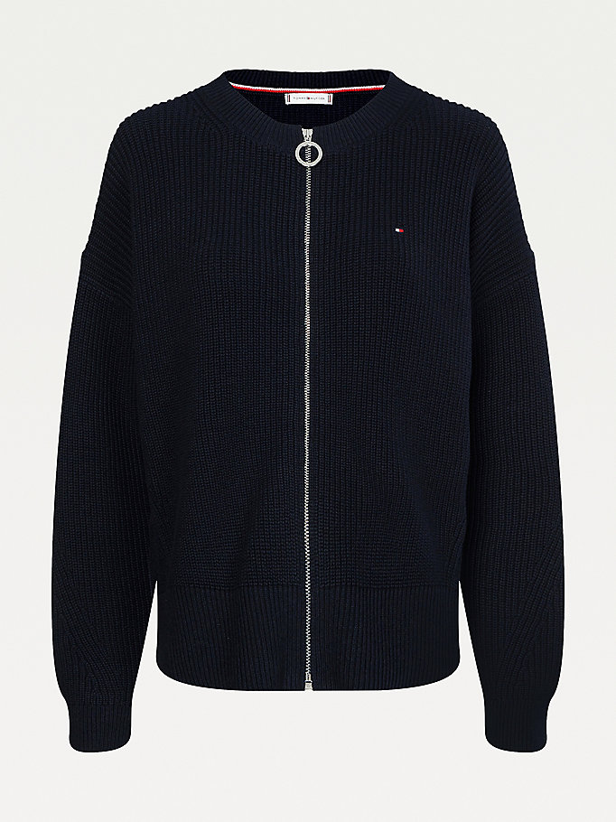 Tommy Hilfiger Zip-Thru Crew Neck Gensere Dame Blå | ECRQAG-179