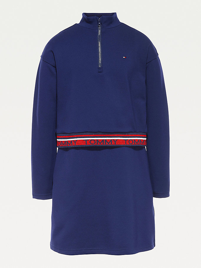 Tommy Hilfiger Zipped Neck Long Sleeve Kjoler Jente Blå | HBGNFD-207