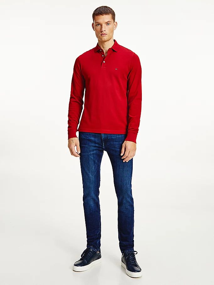 Tommy Hilfiger 1985 Th Flex Slim Fit Long Sleeve Polo T Skjorte Herre Rød | UEKANJ-569