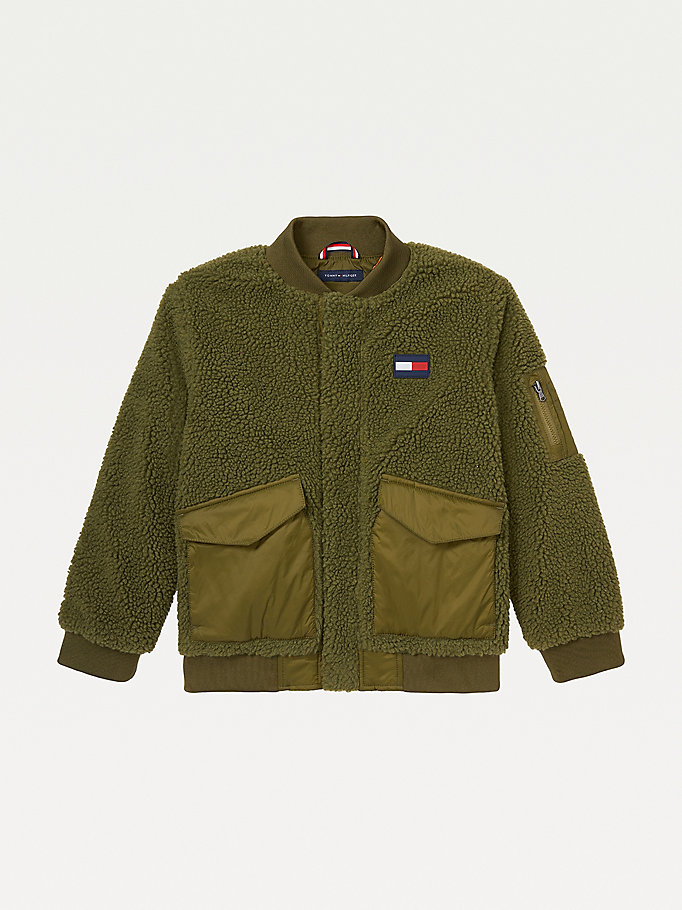 Tommy Hilfiger Adaptive Mixed Teddy Bomber Jakke Gutt Grønn | DQVUCO-830