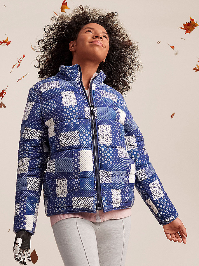 Tommy Hilfiger Adaptive Print Puffer Jakke Dame Blå | LXAESV-563