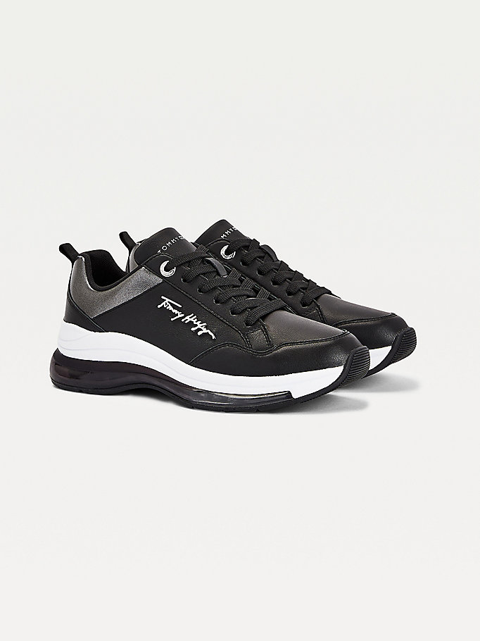 Tommy Hilfiger Air Bubble Signature Metallic Joggesko Dame Svarte | BLUNJT-936