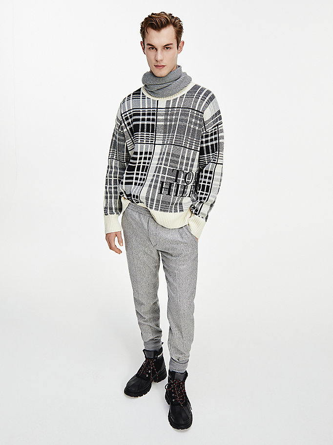 Tommy Hilfiger All-Over Check Oversized Gensere Herre Hvite | QVXEFI-096