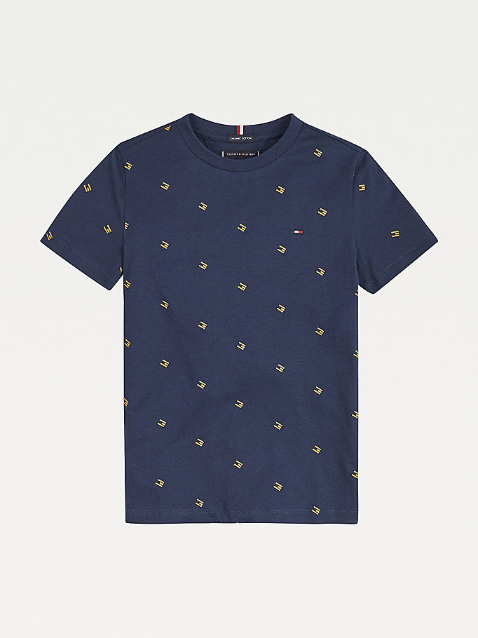 Tommy Hilfiger All-Over Flag Organic Bomull T-skjorte Gutt Blå | CMYLXD-052