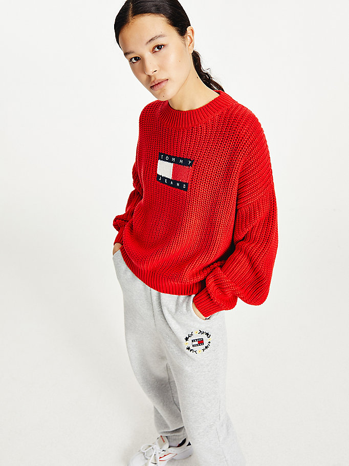 Tommy Hilfiger Badge Chunky Knit Gensere Dame Rød | VSFCKR-048