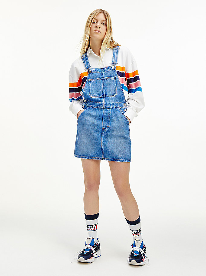 Tommy Hilfiger Badge Denim Dungaree Kjoler Dame Blå | UDWKVZ-791