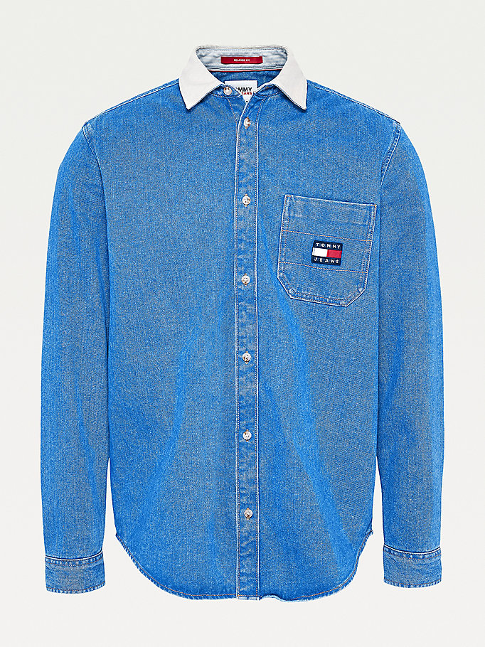 Tommy Hilfiger Badge Denim Over Skjorte Herre Blå | QXRASU-025