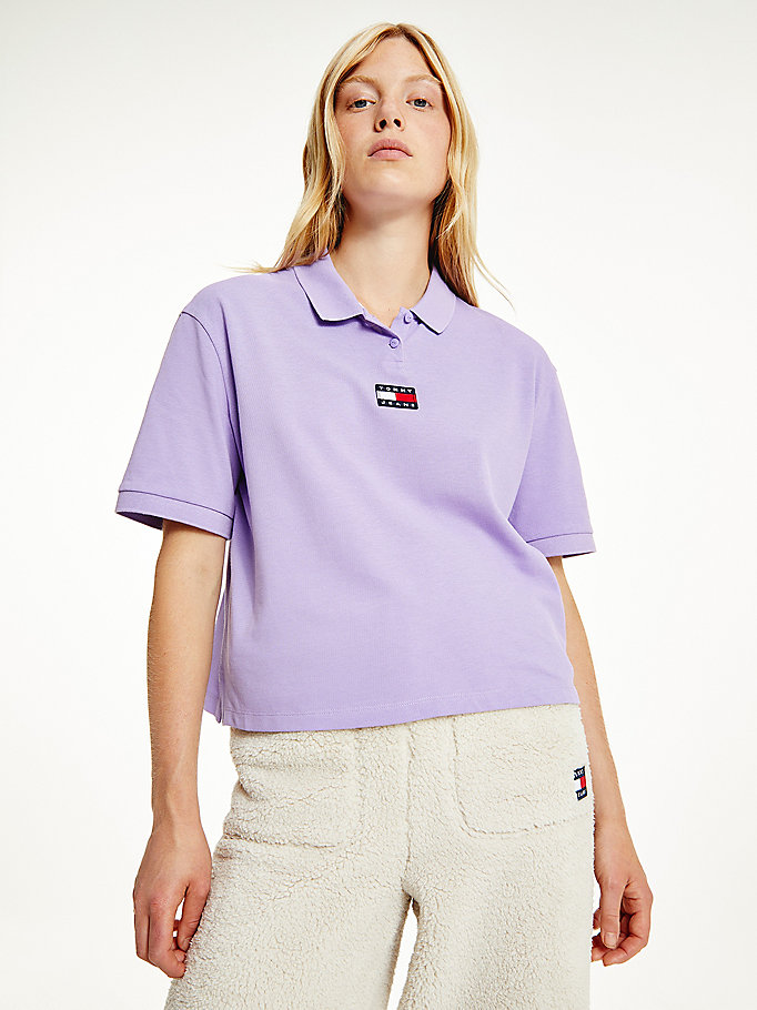 Tommy Hilfiger Badge Polo T Skjorte Dame Lilla | EVUDTB-961