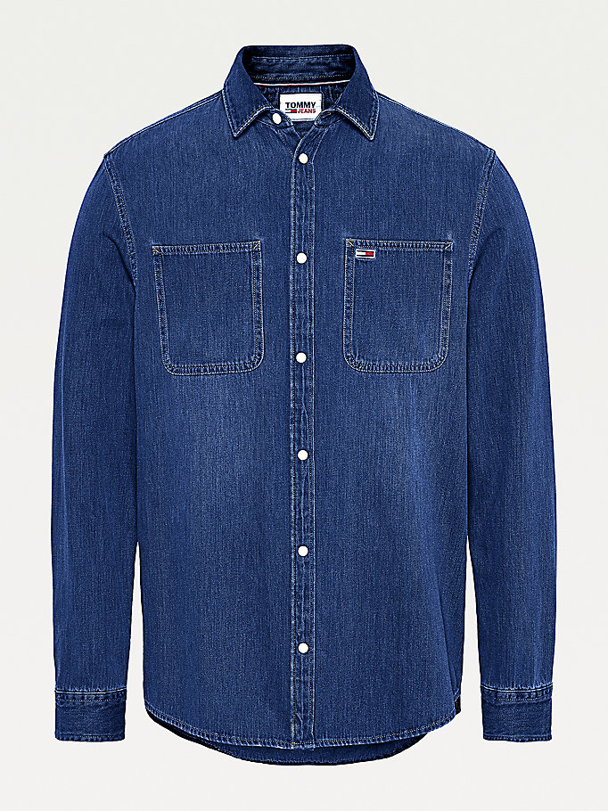 Tommy Hilfiger Bomull Denim Western Skjorte Herre Blå | KVXMFG-890