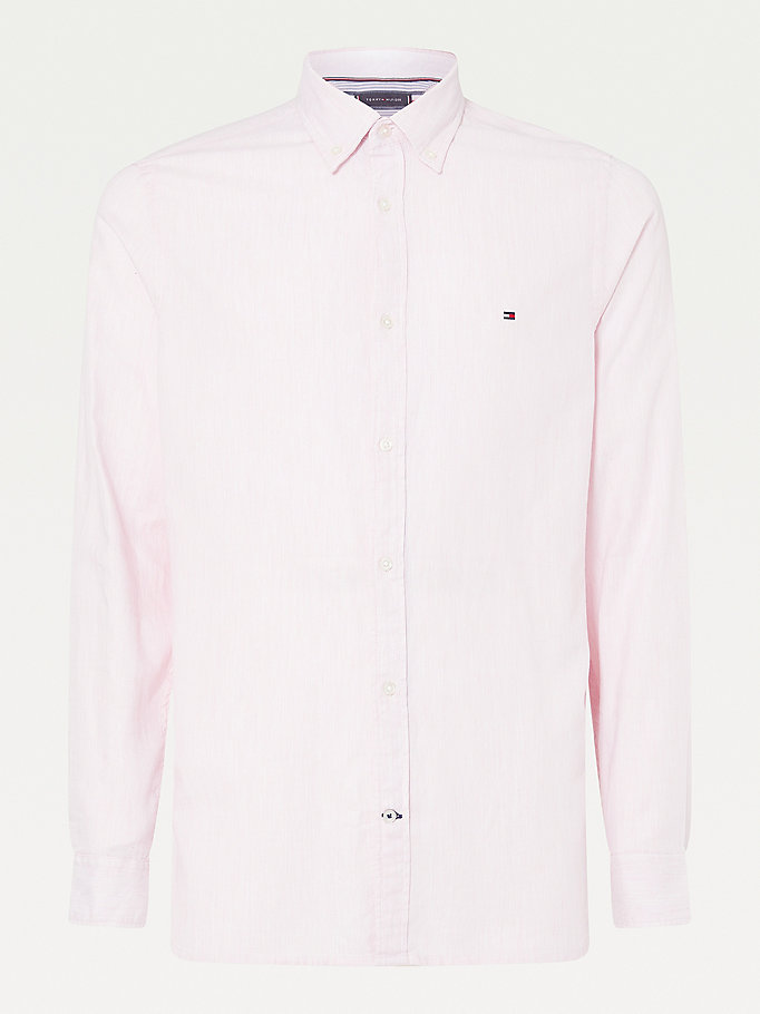 Tommy Hilfiger Bomull Melange Dobby Slim Fit Skjorte Herre Rosa | QRESJD-128