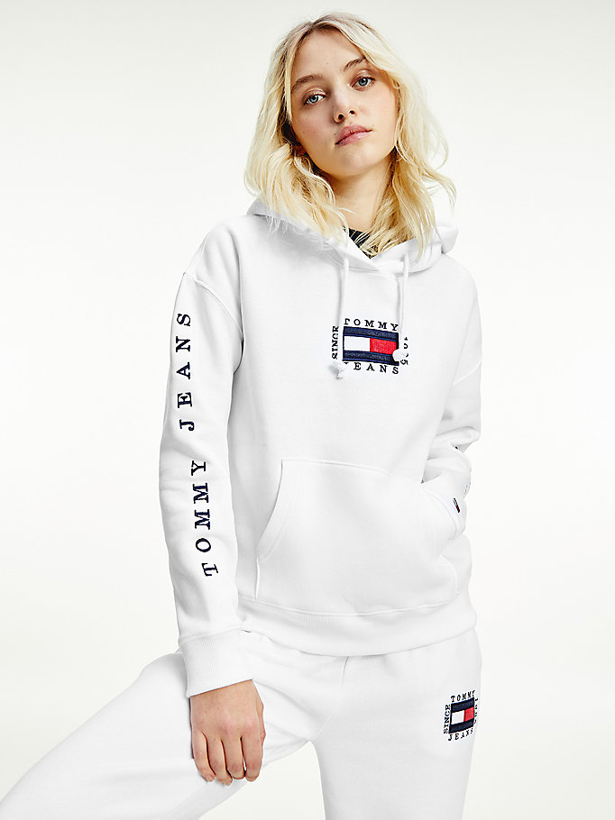 Tommy Hilfiger Box Flag Logo Hettegensere Dame Hvite | CIXPFY-617