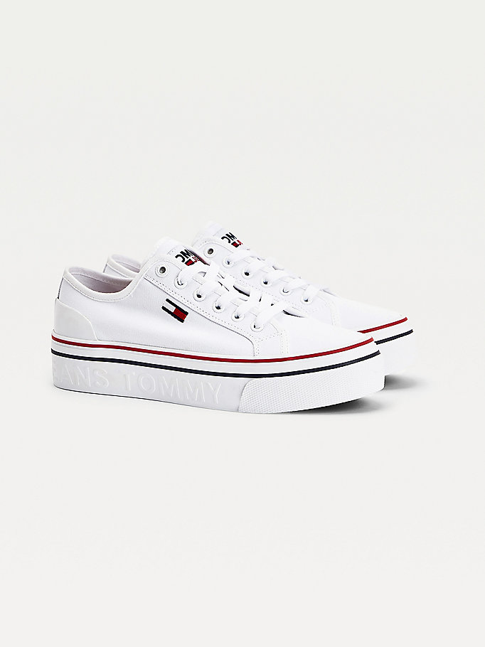 Tommy Hilfiger Canvas Flatform Joggesko Dame Hvite | XGDOMY-451