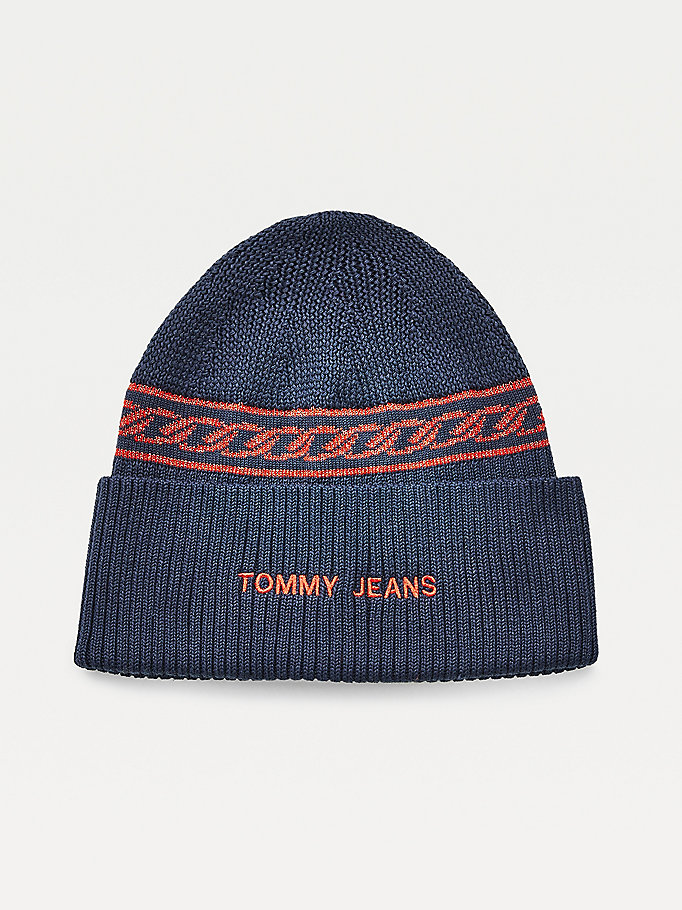 Tommy Hilfiger Chain Link Knit Beanie Hatt Dame Blå | DFWUNJ-034