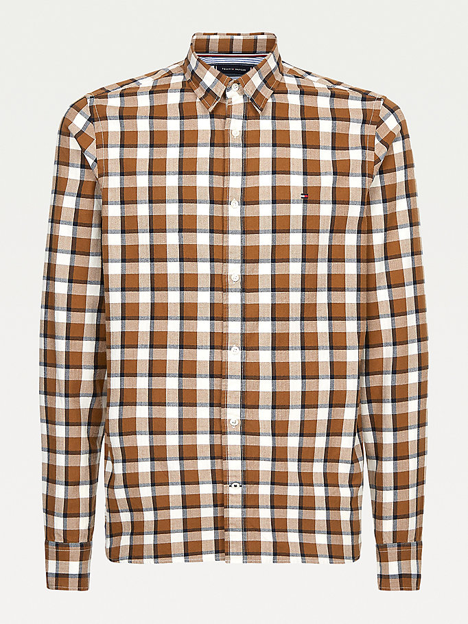 Tommy Hilfiger Check Brushed Bomull Slim Fit Skjorte Herre Brune | NTOGWK-932