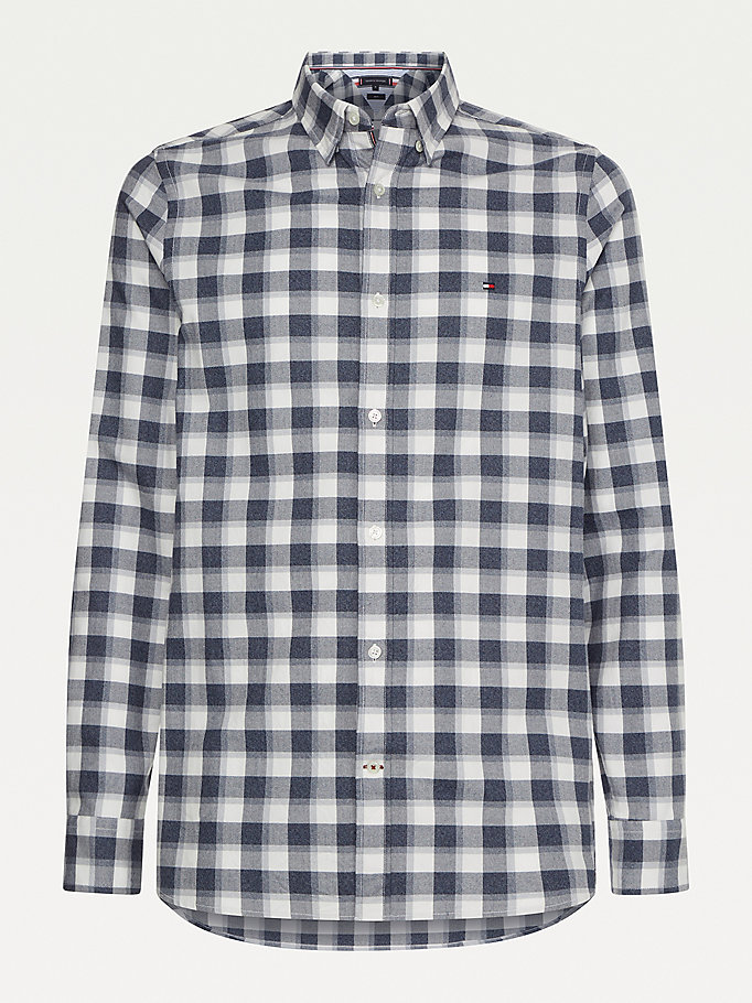 Tommy Hilfiger Check Brushed Bomull Slim Fit Skjorte Herre Blå | SGIKMD-806