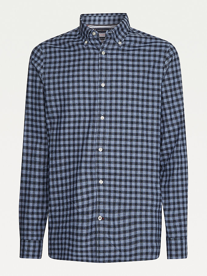 Tommy Hilfiger Check Print Slim Fit Bomull Skjorte Herre Blå | JKIALB-051