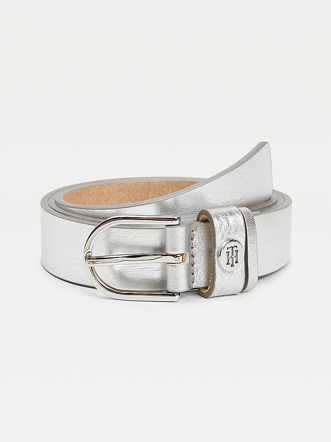 Tommy Hilfiger Classics Metallic Organic Lær Belte Dame Grå | GHRPSM-036